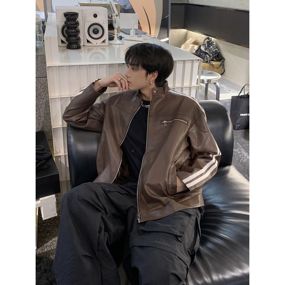 Retro Striped Straight Shoulder Men's Jacket